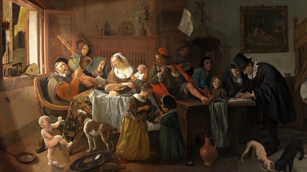 The Happy Family dell'artista olandese Jan Steen, 1668. Rijksmuseum di Amsterdam.